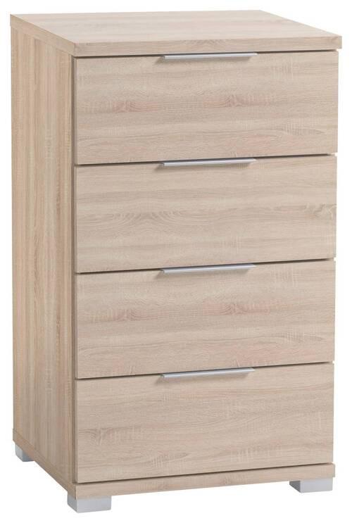 Nočný stolík dub Sonoma 4 zásuvky - farba duba/strieborná, Basics (46/79/42cm) - P & B