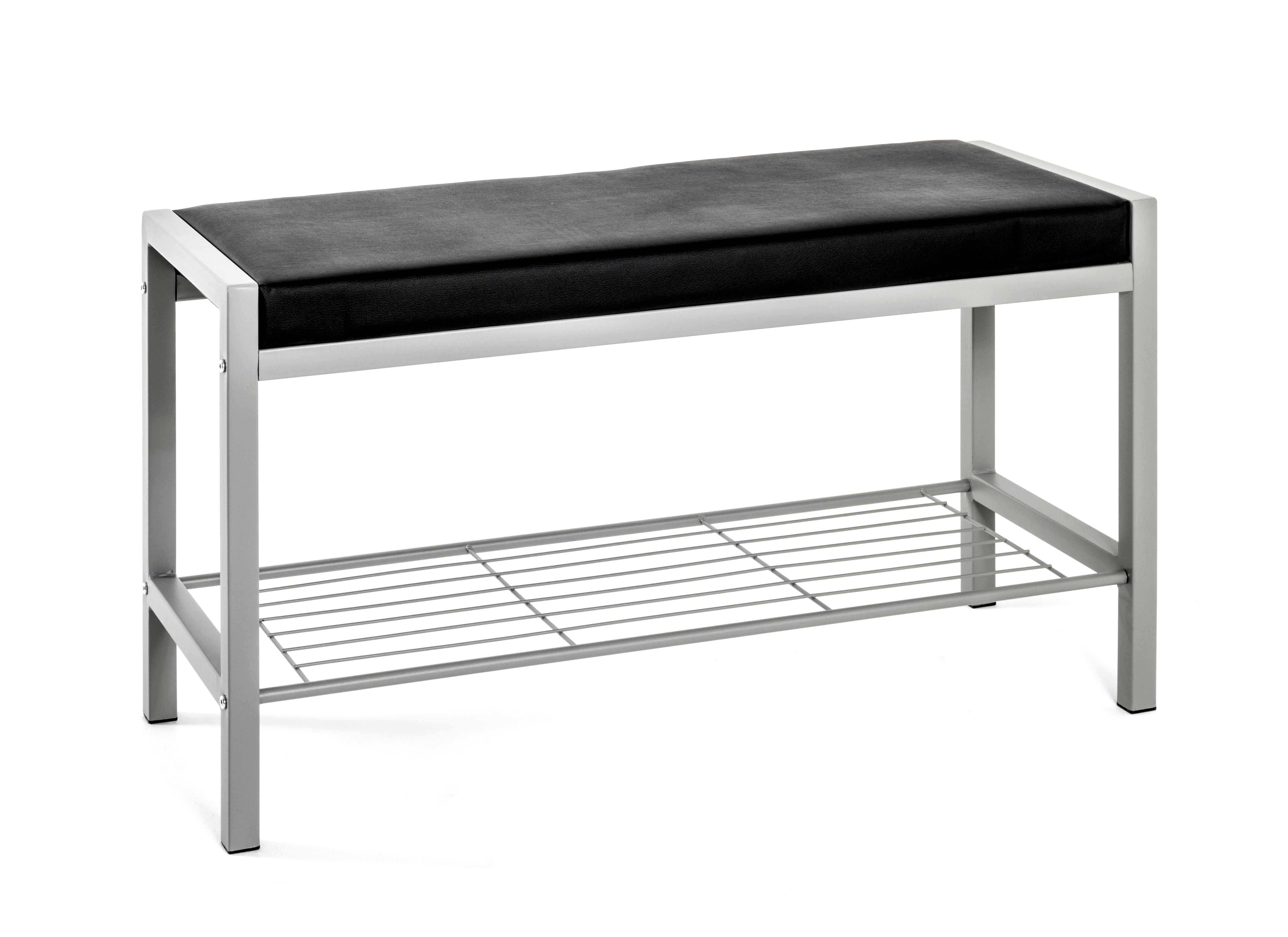 Garderobenbank Bench B: 80 cm Gepolstert + Ablage Schwarz - Alufarben/Schwarz, Basics, Textil/Metall (80/48/32cm) - Carryhome