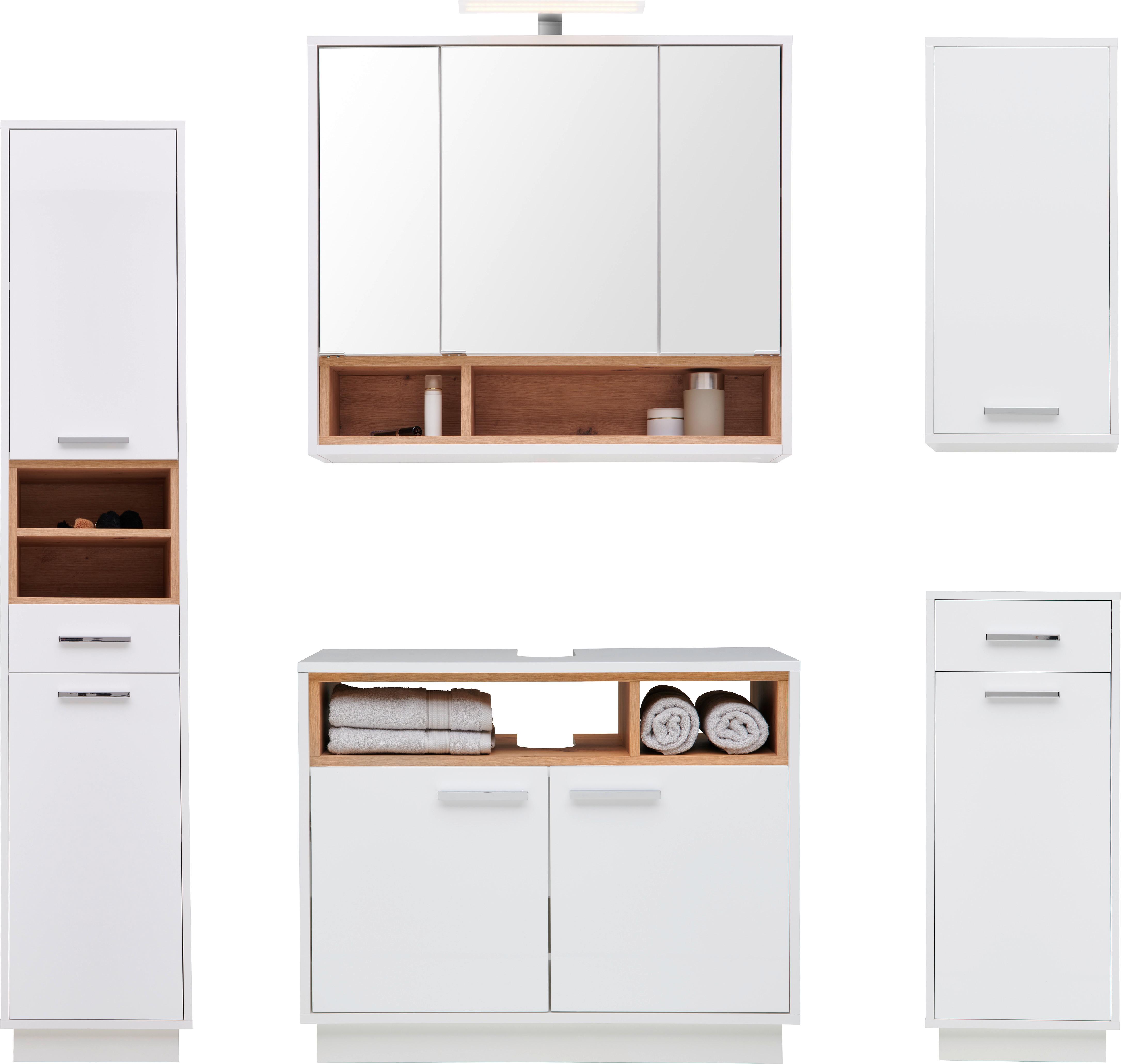 Badezimmer Milano Weiß, Dekor Artisan B: 156 cm - Weiß/Eiche Artisan, MODERN, Holzwerkstoff (156/190/40cm)