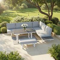 JÍDELNÍ TERASOVÁ SOUPRAVA LEANDRA - bílá/světle šedá, Moderní, kov/textil (288/253cm) - Bessagi Garden