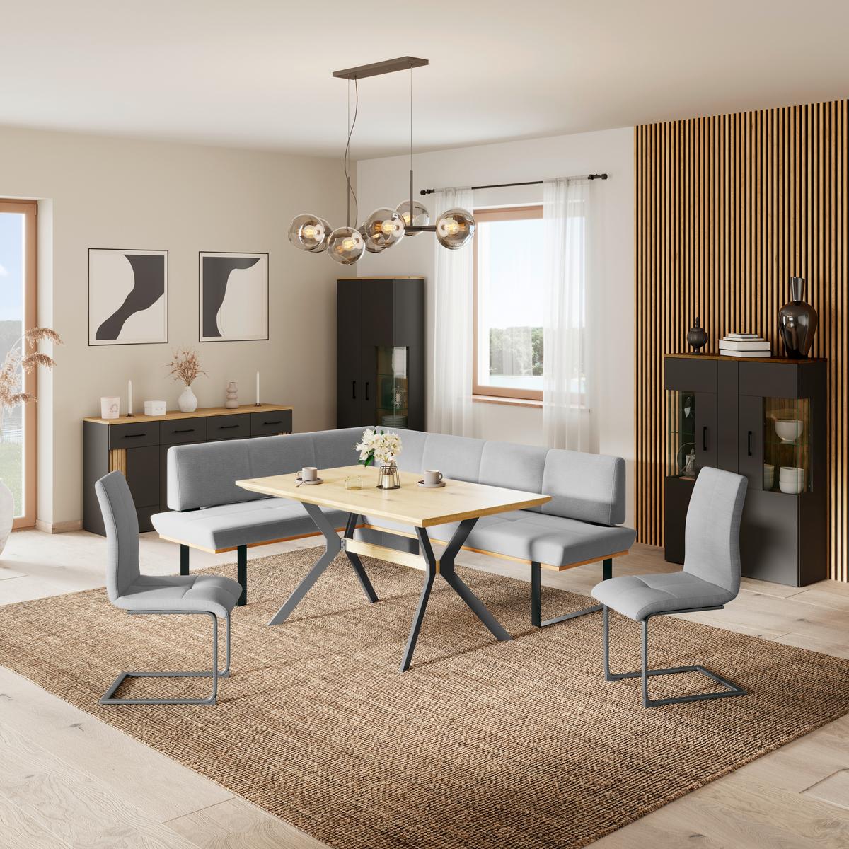 Eckbank Tristan Webstoff hellgrau,S:195x245cm - Hellgrau/Schwarz, MODERN, Holz/Textil (195/245cm) - James Wood