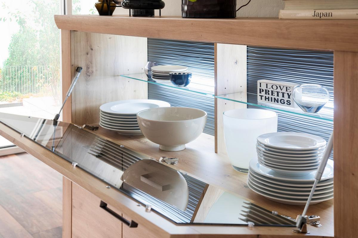 Highboard B: 164 cm Meran Eichefarben - Eichefarben/Anthrazit, Design, Glas/Holzwerkstoff (164/146/45cm) - Livetastic