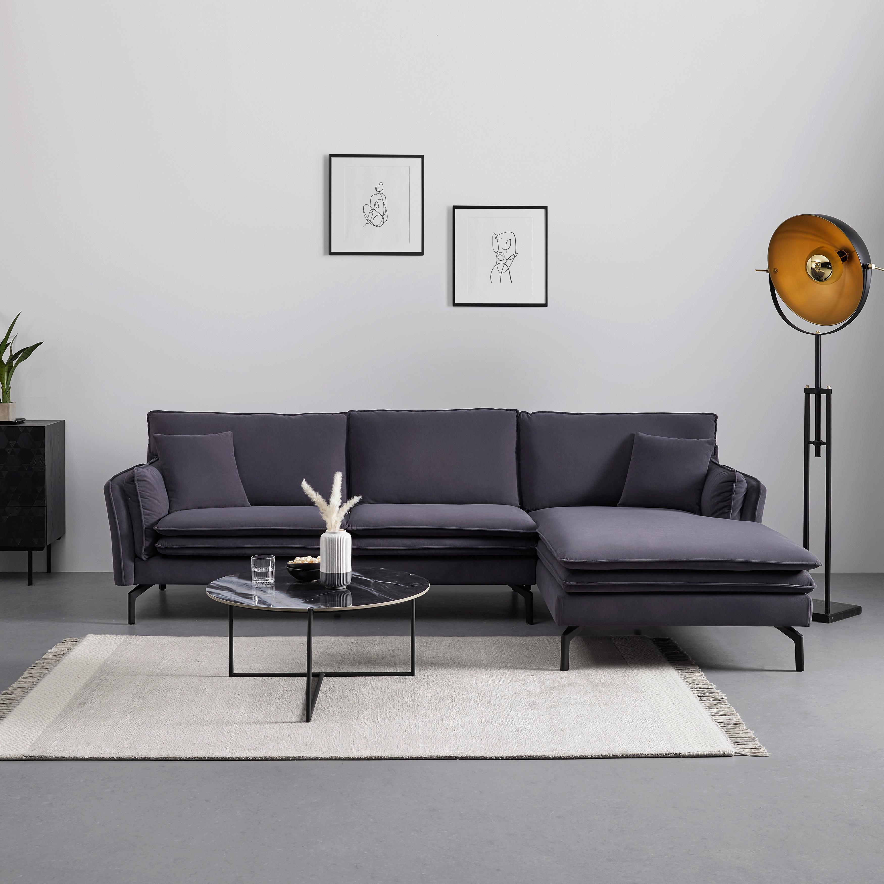 Sedacia súprava LANI tmavá sivá - čierna/sivá, Modern, kov/drevo (296/86/170cm) - Bessagi Home