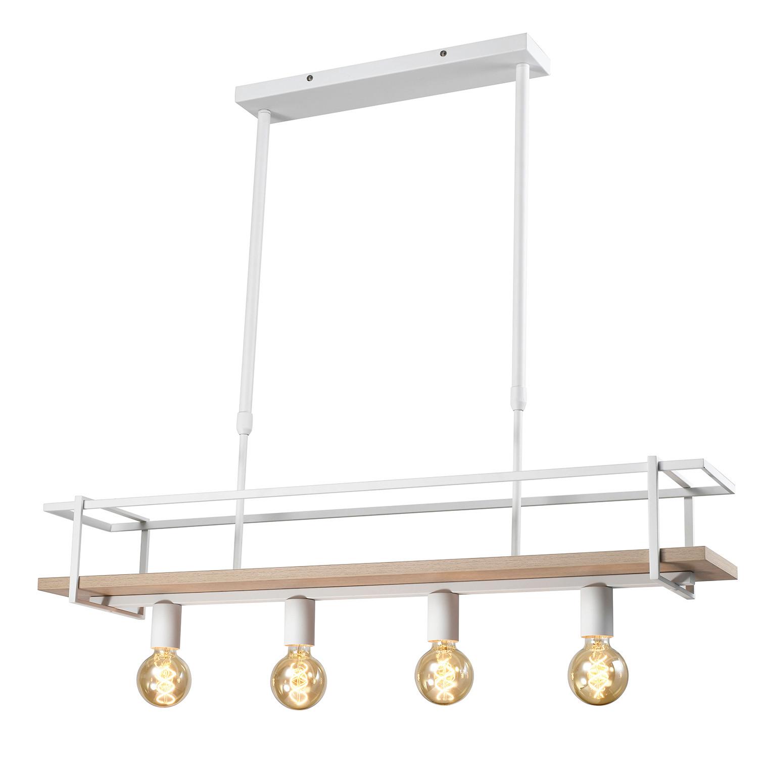 Pendelleuchte Antony Hellbraun Weiß Hg L: 100 cm - Hellbraun/Weiß Hochglanz, Natur, Holz/Metall (100/20.5/90cm)