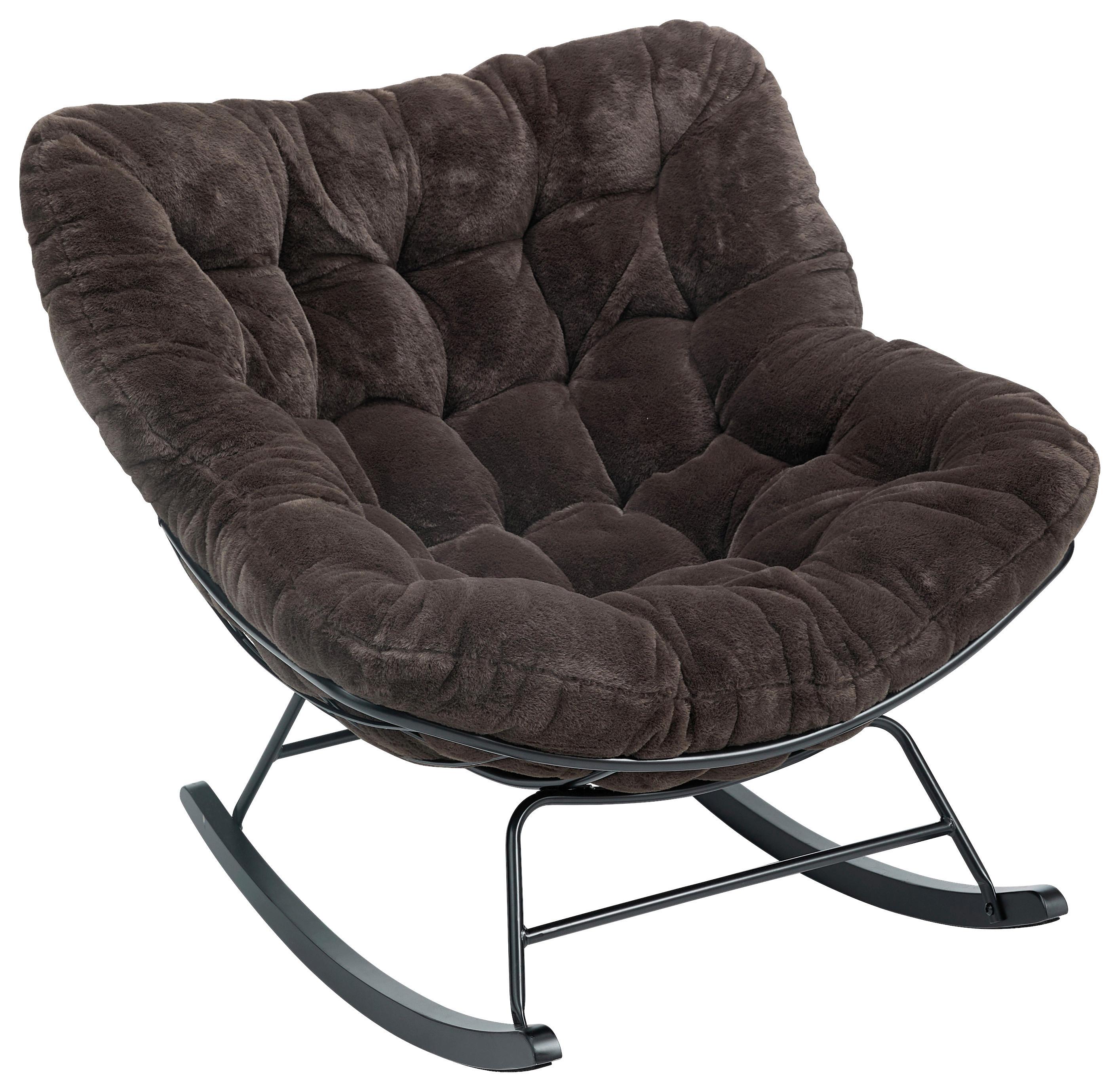 Houpací křeslo CLOUD, tmavě hnědá umělá kožešina - tmavě hnědá/černá, Moderní, kov/dřevo (96/88/103cm) - Mömax