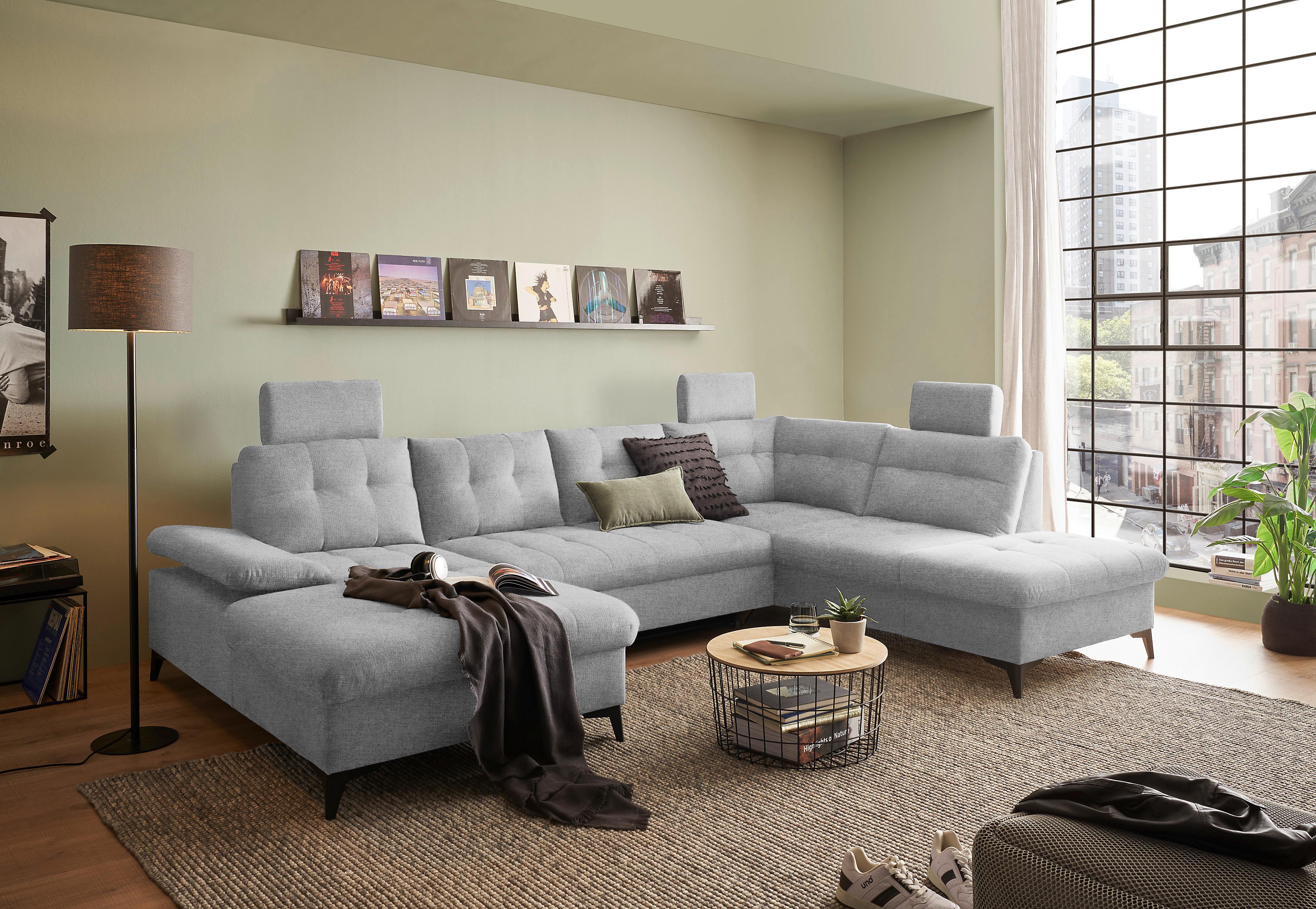 Wohnlandschaft Durban U Hellgrau U: 170/324/218 cm - Hellgrau/Schwarz, KONVENTIONELL, Textil (170/324/218cm) - MID.YOU