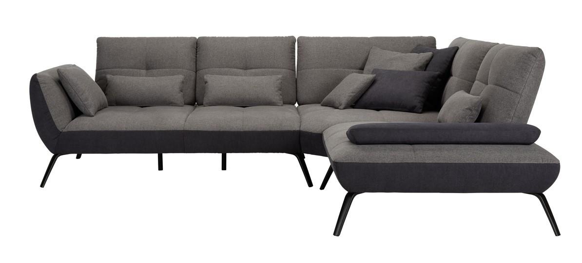 TRENDY, pravá, antracitová, s 3 bederními polštáři - černá/tmavě šedá, Moderní, kov/kompozitní dřevo (310/250cm) - Premium Living