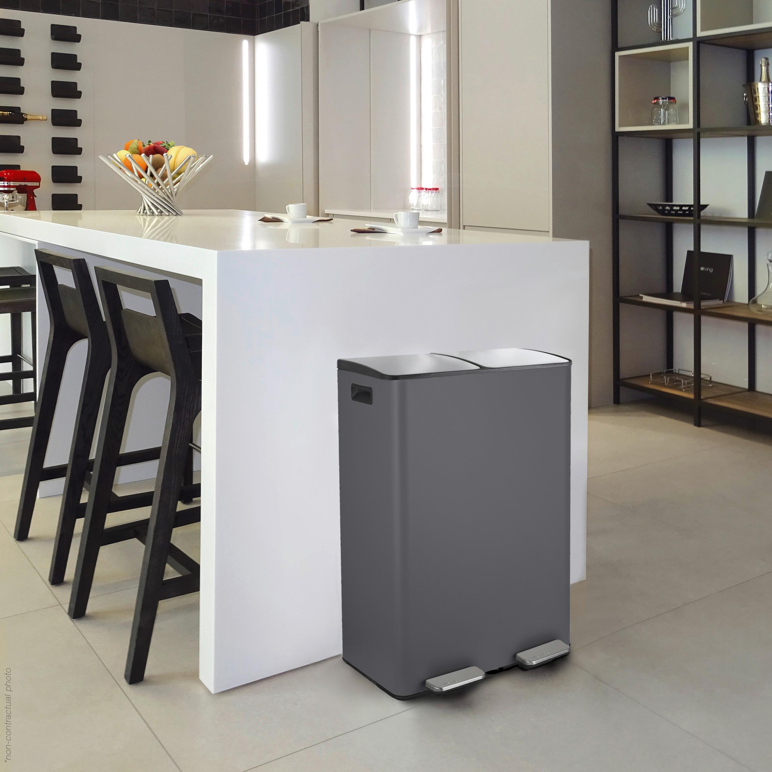 Treteimer Aliya 60l Dunkelgrau Metall LxBxH: 45x30x71 cm - Dunkelgrau/Schwarz, Basics, Kunststoff/Metall (45/30/71cm) - Spirella