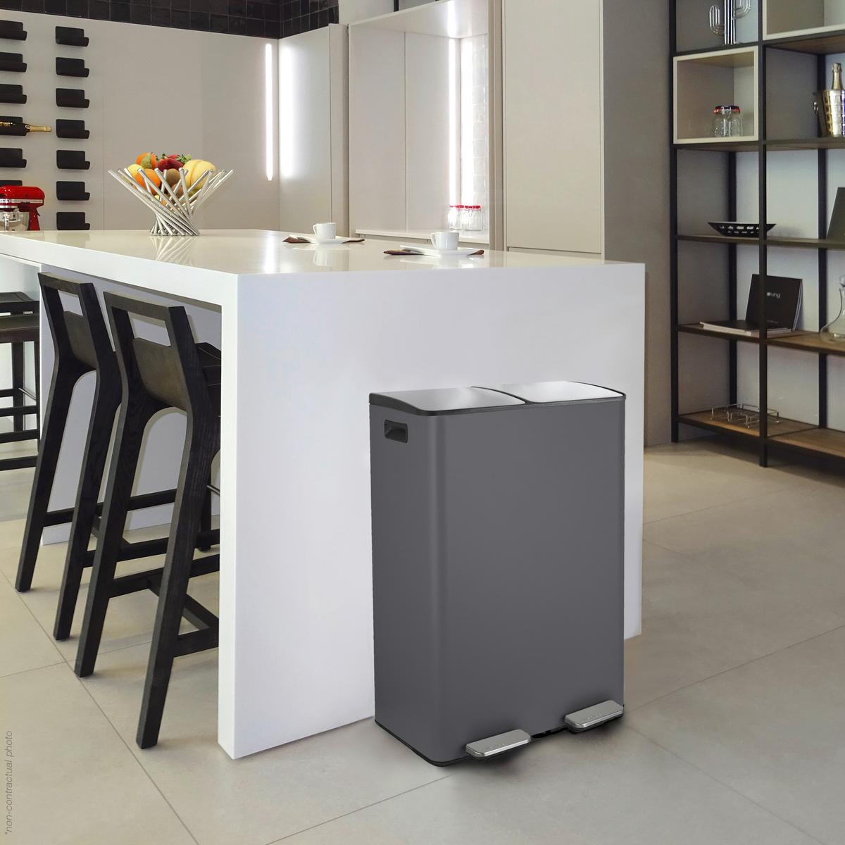 Treteimer Aliya 60l Dunkelgrau Metall Lbh: 45x30x71 Cm - Dunkelgrau/Schwarz, Basics, Kunststoff/Metall (45/30/71cm) - Spirella