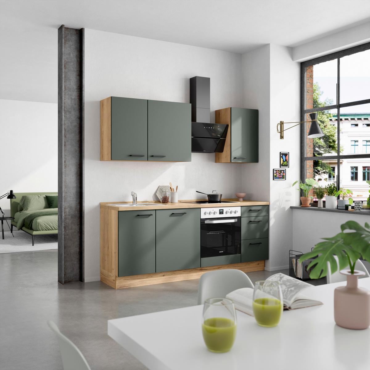 Küchenleerblock Easytouch High-Line, H5 Rechts - Dunkelgrün/Eichefarben, MODERN, Holzwerkstoff (210cm) - Nobilia