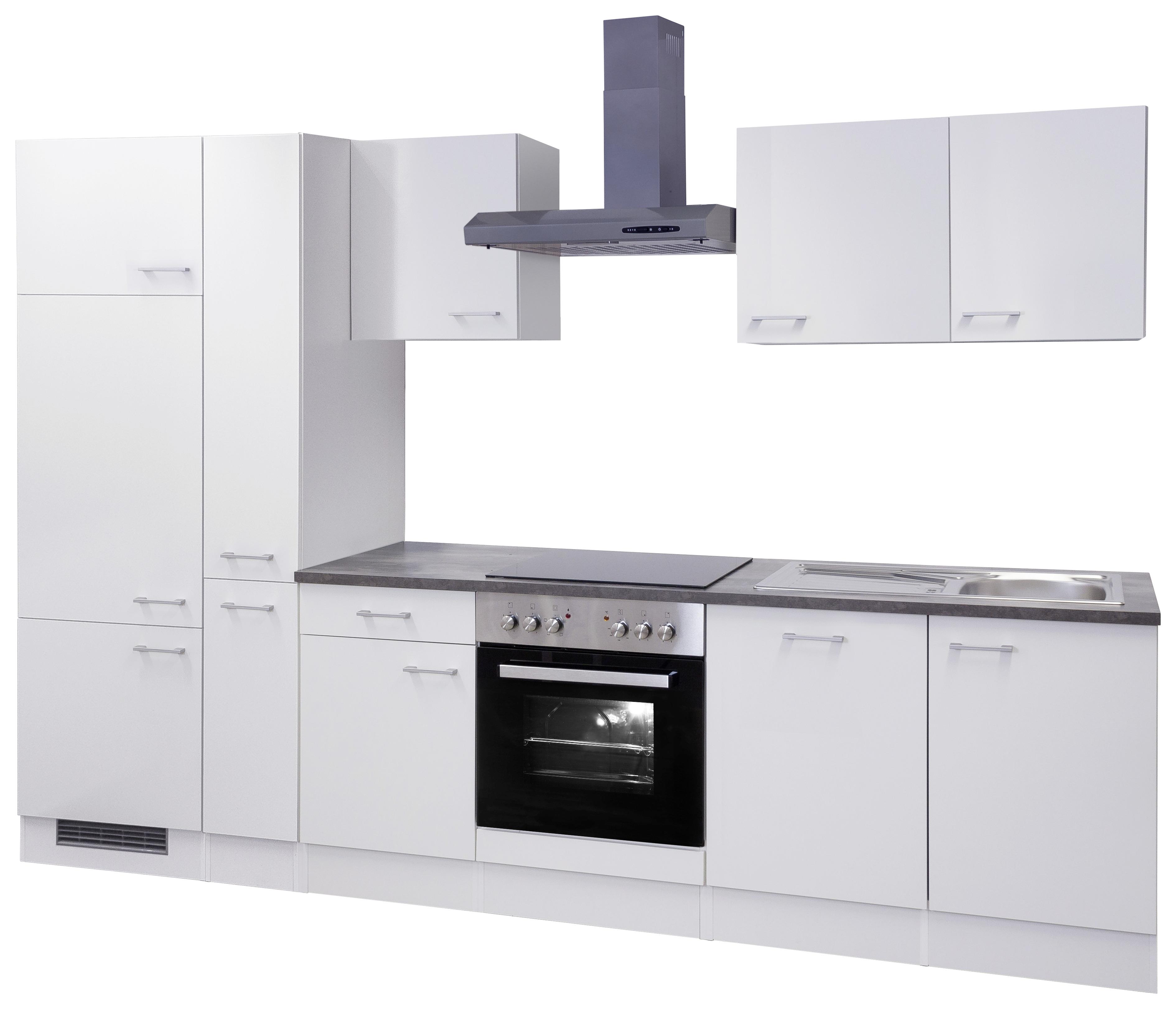 Küchenzeile Lucca mit Geräten 310 cm Weiß Dekor Modern - Weiß, KONVENTIONELL, Holzwerkstoff (310cm) - MID.YOU