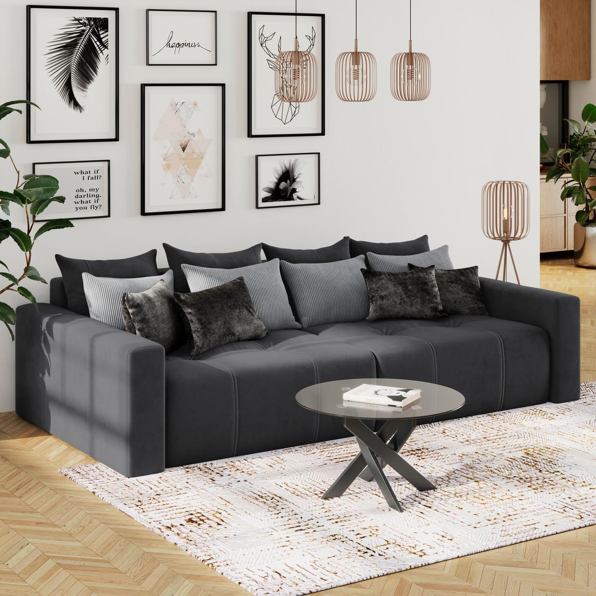 Big Sofa Mit Schlaffunktion Hanna B: 280 Cm Graphitfarben - Schwarz/Graphitfarben, MODERN, Textil (280/87/145cm)