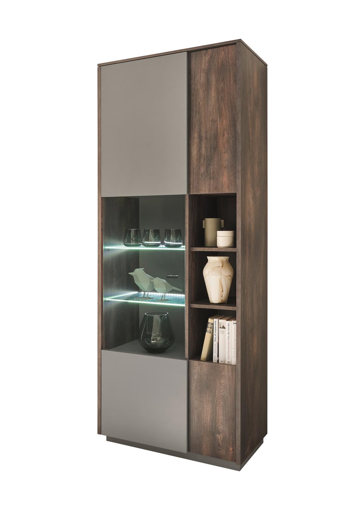 Vitrine Largo Anthrazit/Eichefarben B: 80 cm - Eichefarben/Anthrazit, Design, Glas/Holzwerkstoff (80/200/40cm) - MID.YOU