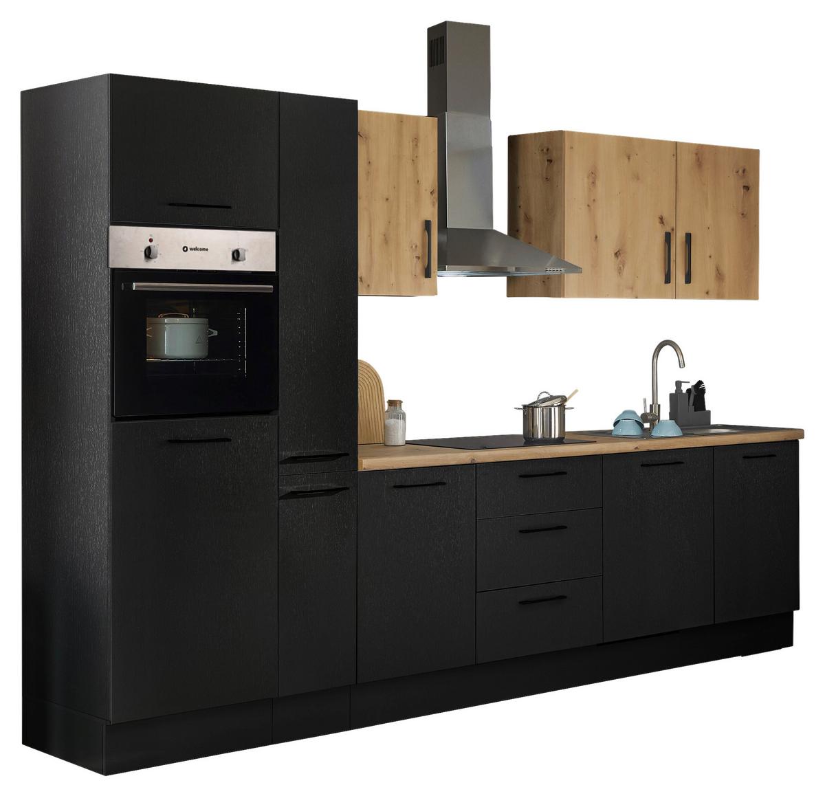 Küchenblock Turin Schwarz/eiche Dekor B: 310 Cm - Schwarz/Eiche Artisan, Basics, Holzwerkstoff (310cm) - MID.YOU