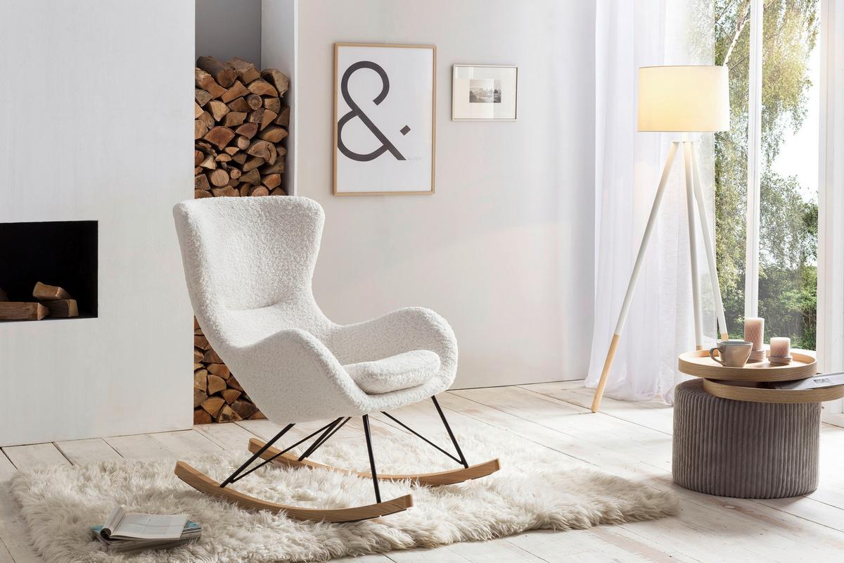 Schaukelstuhl Weiß B: 75 Cm - Eichefarben/Schwarz, MODERN, Textil/Metall (75/106/102cm) - Livetastic