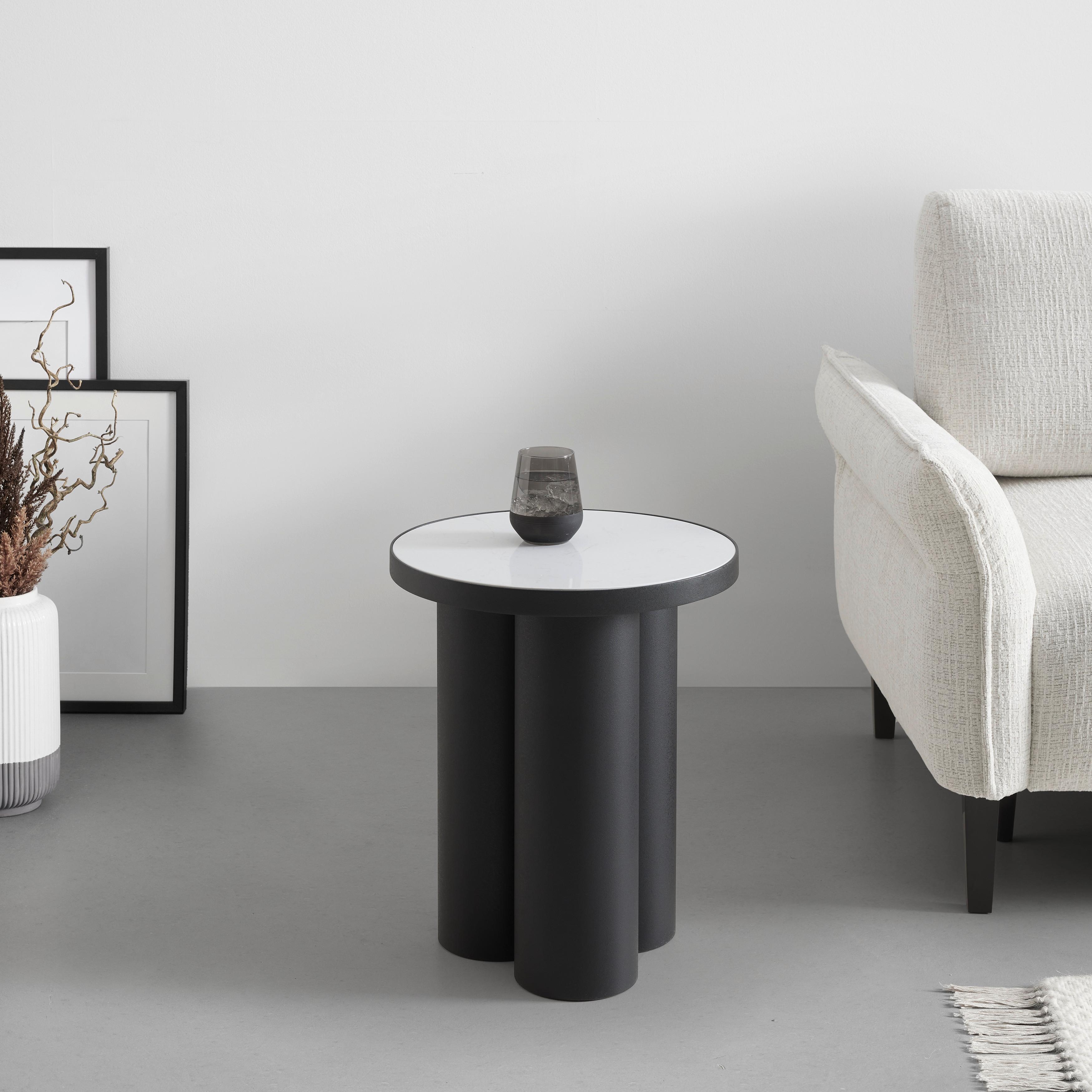 PRÍRUČNÝ STOLÍK LYON -TREND- - čierna/biela, Modern, kov/kameň (41/50cm) - Premium Living