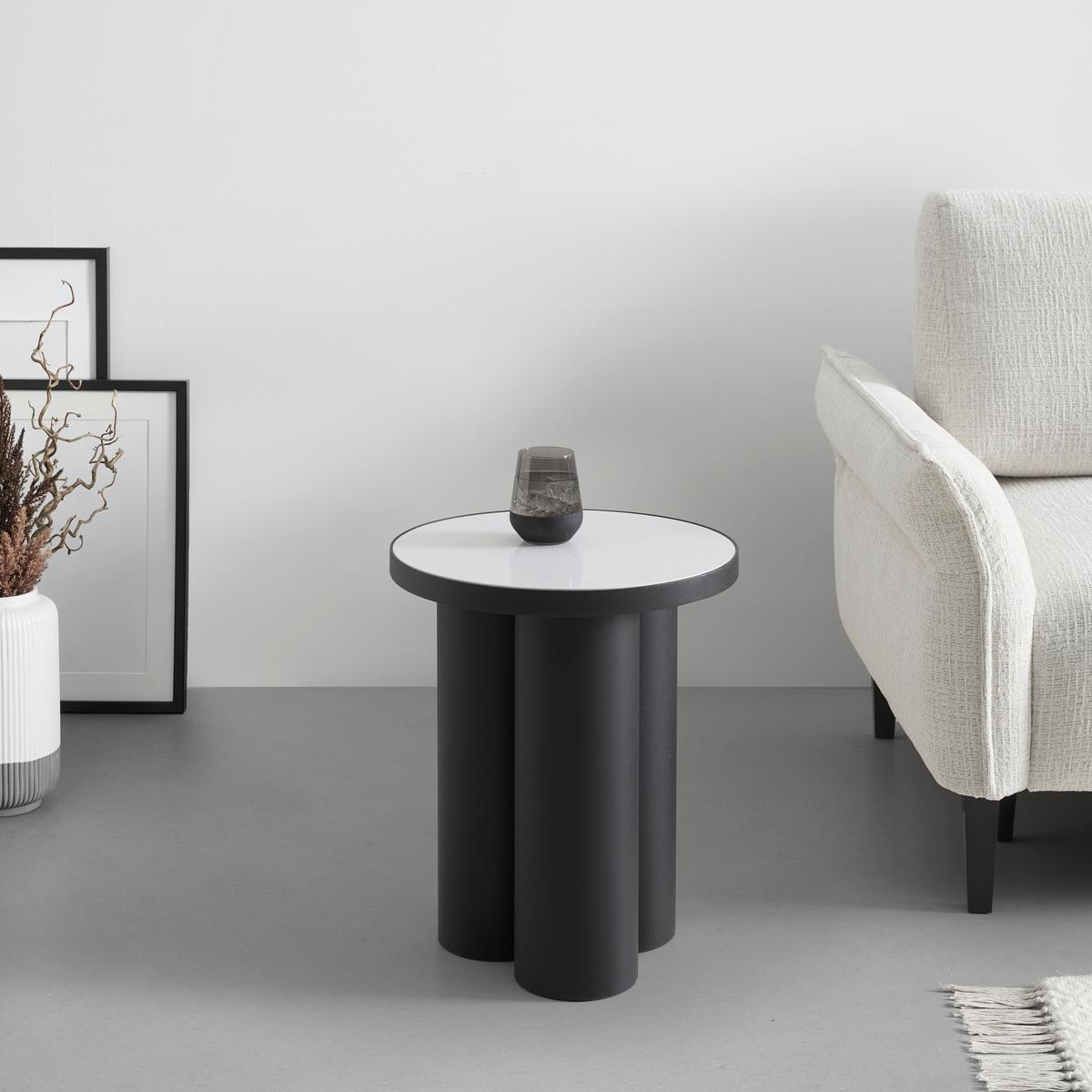ODKLÁDACÍ STOLEK LYON -TREND- - bílá/černá, Moderní, kov/kámen (41/50cm) - Premium Living