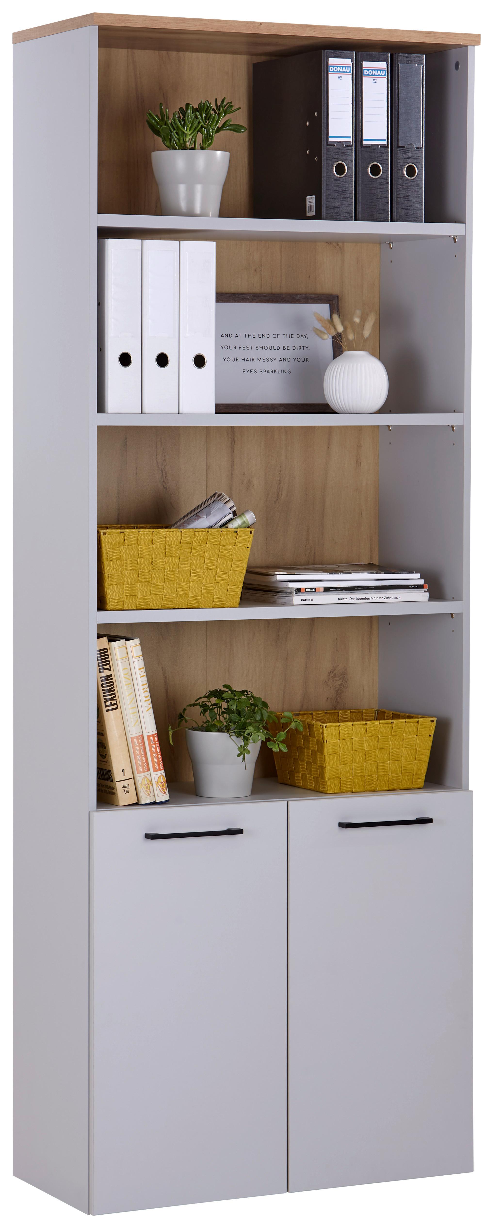 Aktenregal Kontor 3 Eiche Dekor Grau B: 80 cm - Eichefarben/Grau, MODERN, Holzwerkstoff (80/220/38cm)