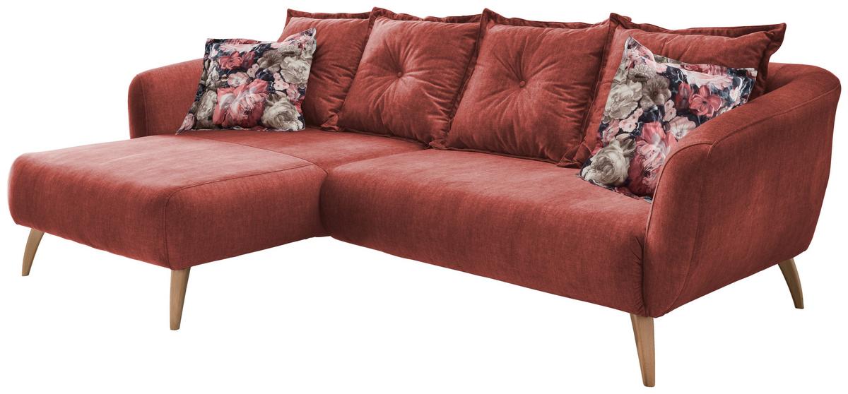 Ecksofa Baggio Koralle S: 162/277 cm - Koralle/Buchefarben, MODERN, Holz/Textil (162/277cm) - Livetastic