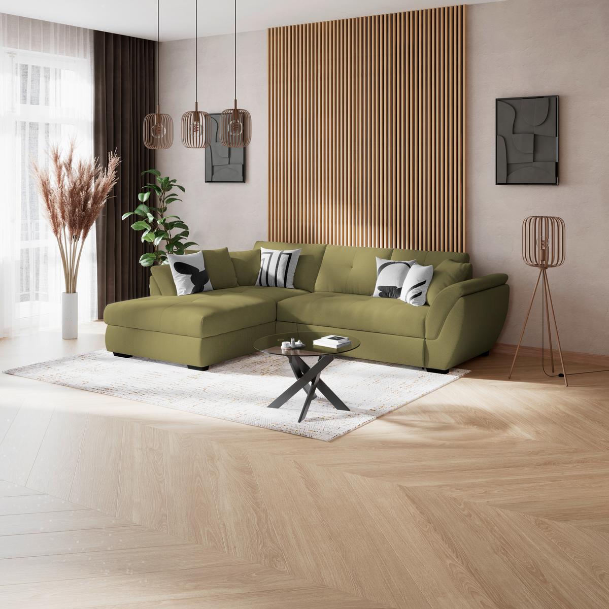 Rohová sedačka BERISSO, ľavá, zelená - čierna/zelená, Konventionell, textil/plast (187/278cm) - Ondega