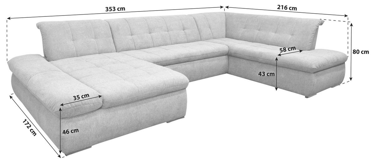 Wohnlandschaft Moric Mit Schlaffunktion Dunkelblau - Chromfarben/Dunkelblau, KONVENTIONELL, Textil (172/353/216cm) - MID.YOU
