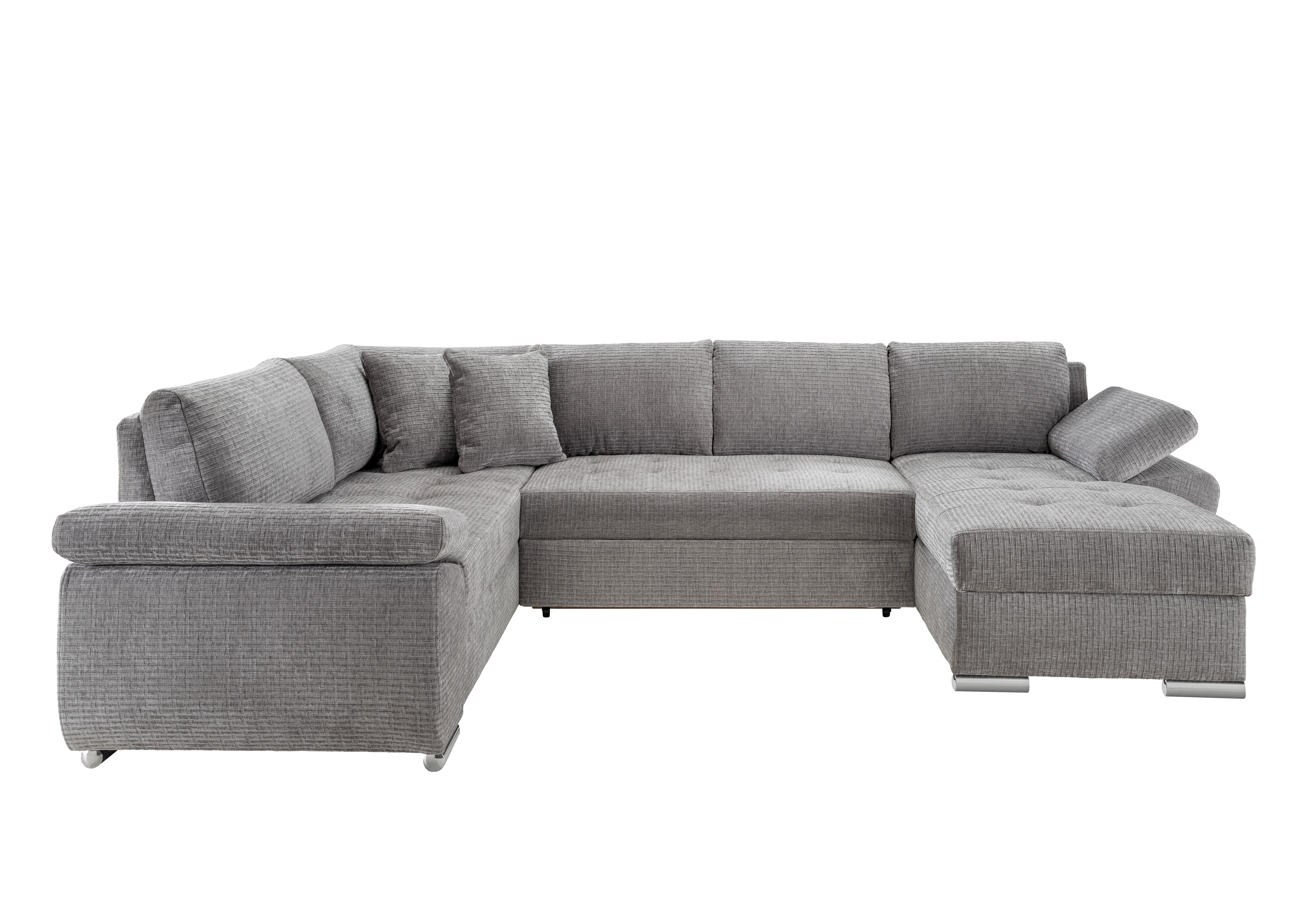 Wohnlandschaft mit Schlaffunktion Grau - Chromfarben/Grau, KONVENTIONELL, Textil (219/305/157cm) - Livetastic