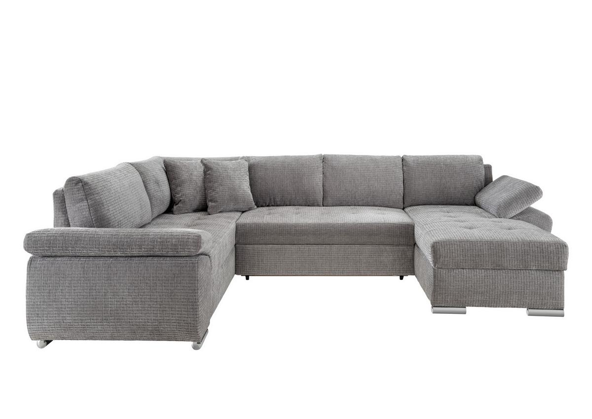 Wohnlandschaft mit Schlaffunktion Grau - Chromfarben/Grau, KONVENTIONELL, Textil (219/305/157cm) - Livetastic