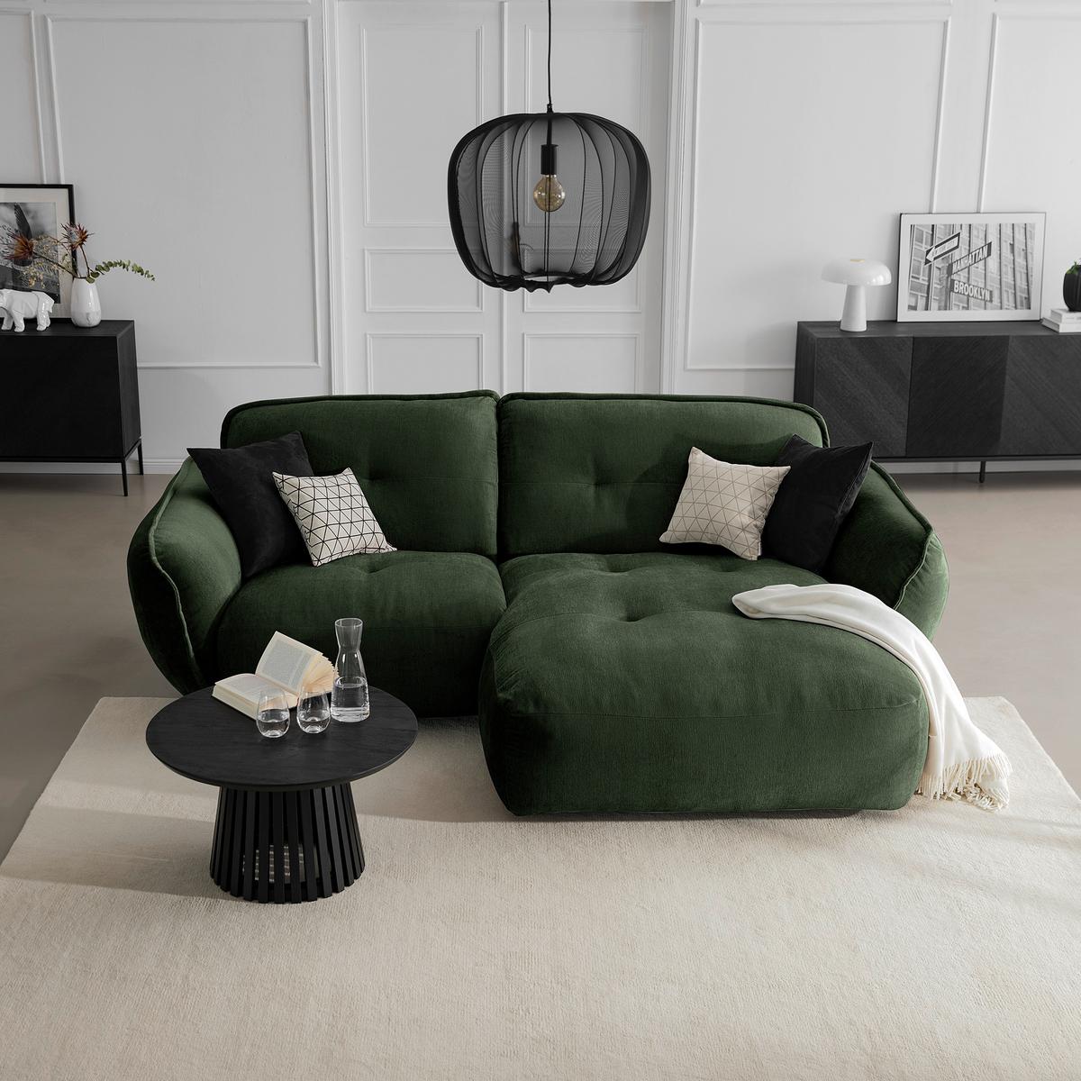 Ecksofa Fluffy Dunkelgrün S: 269x184 Cm - Dunkelgrün/Schwarz, MODERN, Textil (269/184cm) - Trendmanufaktur
