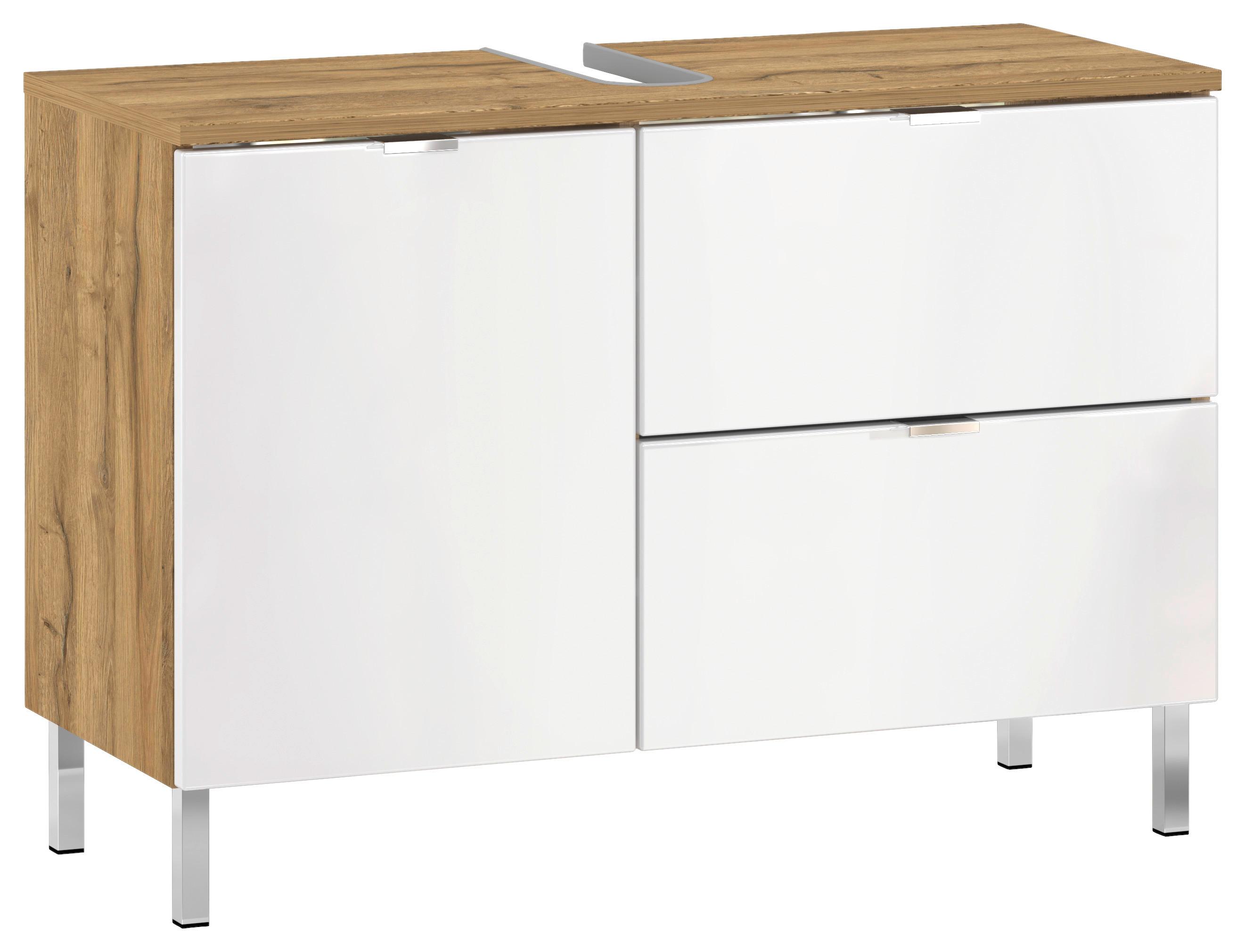 Waschbeckenunterschrank Gw-Mauresa B: 80 cm - Chromfarben/Eichefarben, KONVENTIONELL, Holzwerkstoff (80/56/34cm) - Germania