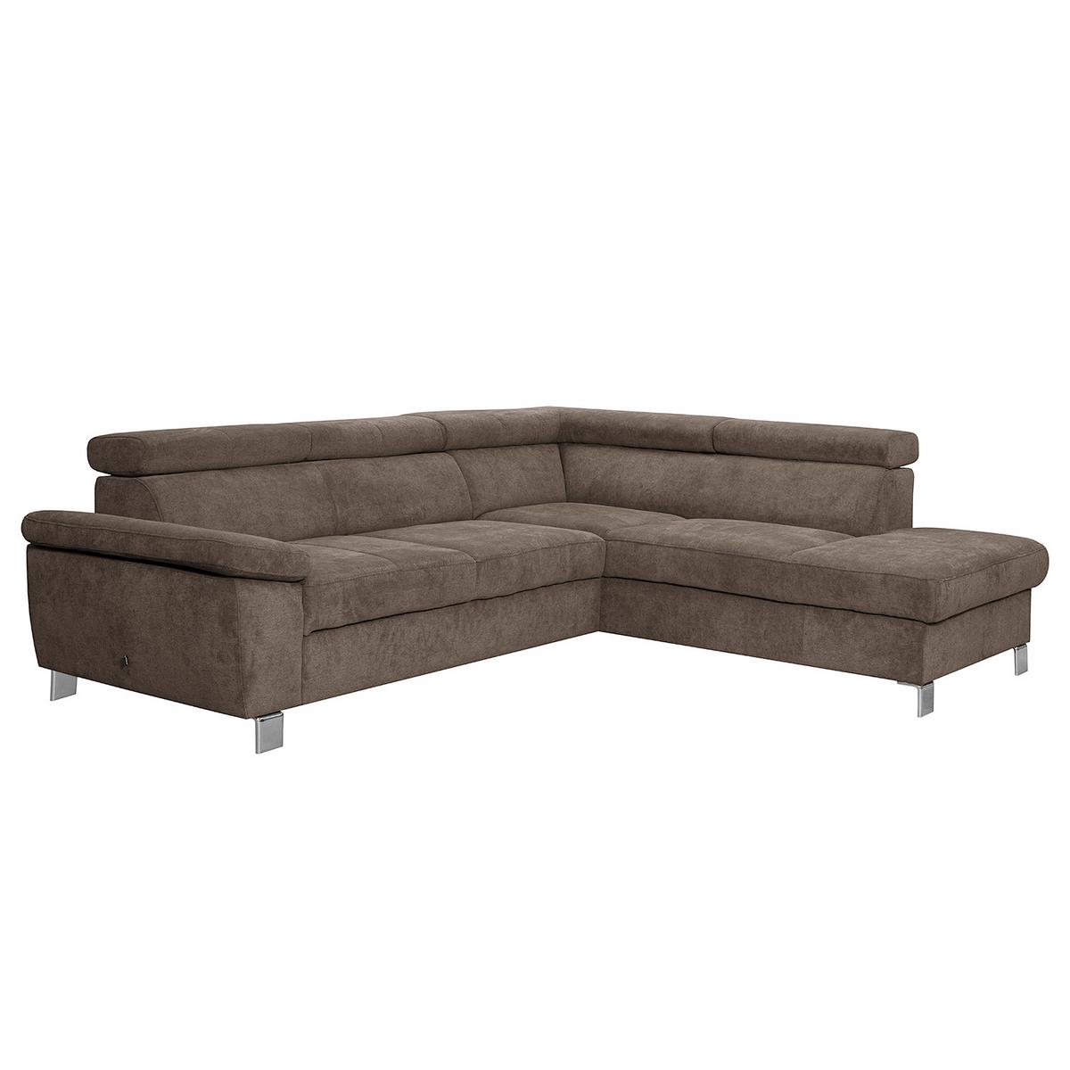 Ecksofa Lugano Mikrofaser Dunkelbraun 248x208 - Chromfarben/Dunkelbraun, Design, Textil (248/208cm) - Livetastic