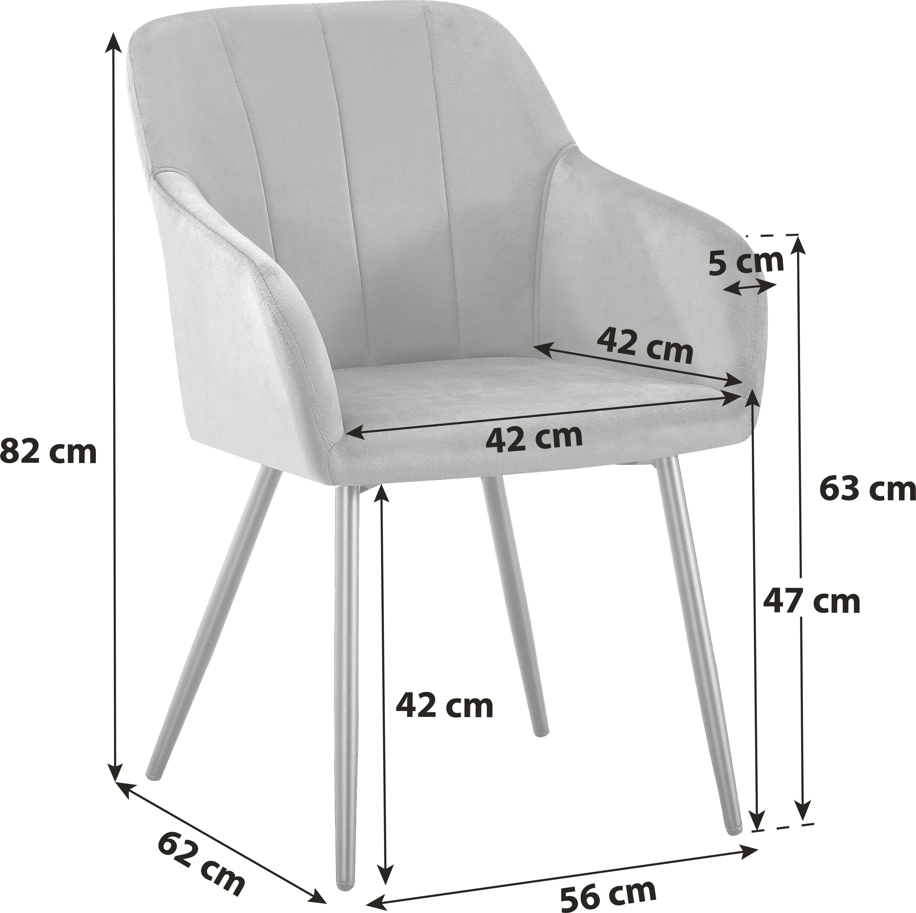 Armlehnstuhl Jenke Samt Hellgrau, B: 56 cm - Hellgrau/Schwarz, KONVENTIONELL, Textil/Metall (56/82/62cm) - Nedis SmartLife