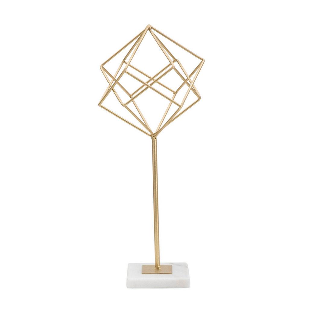 Skulptur Decor Cube weiß, goldfarben, H: 41,5 cm