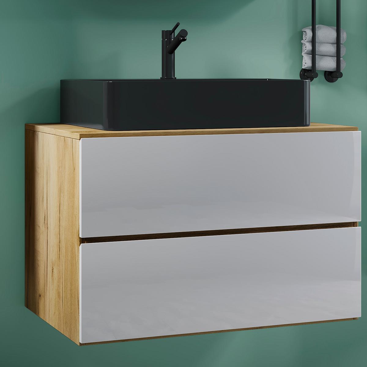 Waschtischkombi Lendas Bl S - Honigeiche/Schwarz, MODERN, Keramik/Holzwerkstoff (81cm) - MID.YOU