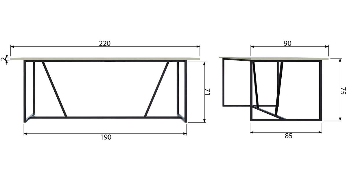 Esstisch Silas Schwarz/Hellgrau L: 220cm - Hellgrau/Schwarz, MODERN, Holz/Metall (220/90/75cm) - Livetastic