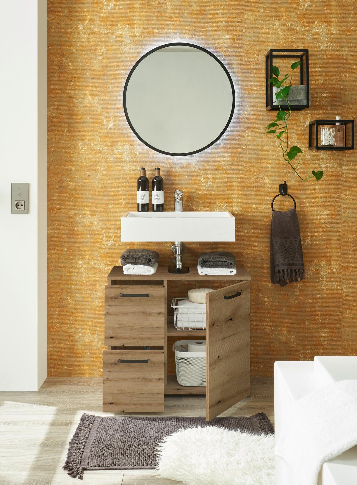 Waschbeckenunterschrank Vanice B: 70 Cm Eiche Dekor - Eichefarben/Schwarz, MODERN, Holzwerkstoff (70/60/35cm) - MID.YOU