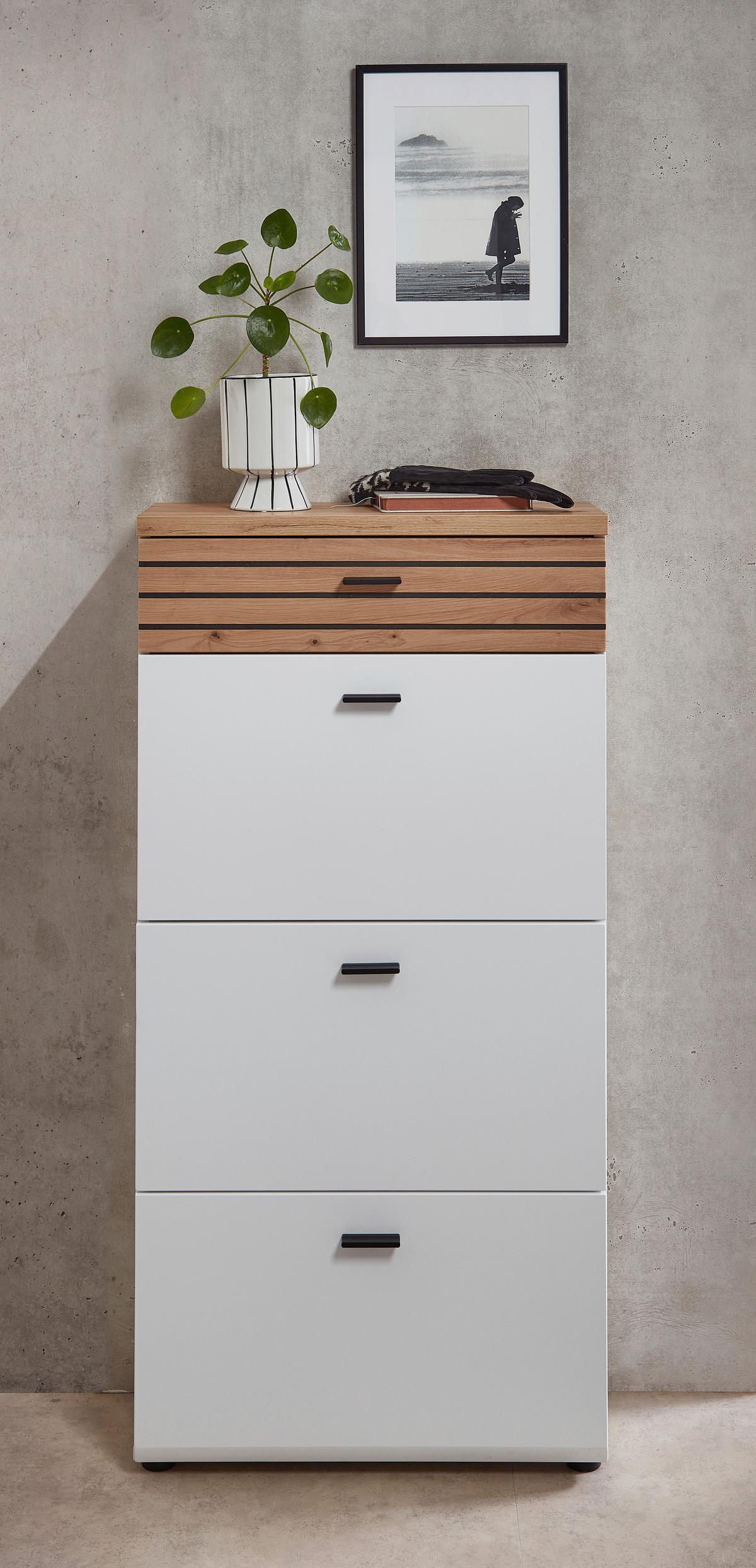 Schuhkipper Fresno Weiß/eiche Artisan, B: 65 Cm - Schwarz/Weiß, Design, Holzwerkstoff (65/132/25cm) - Livetastic