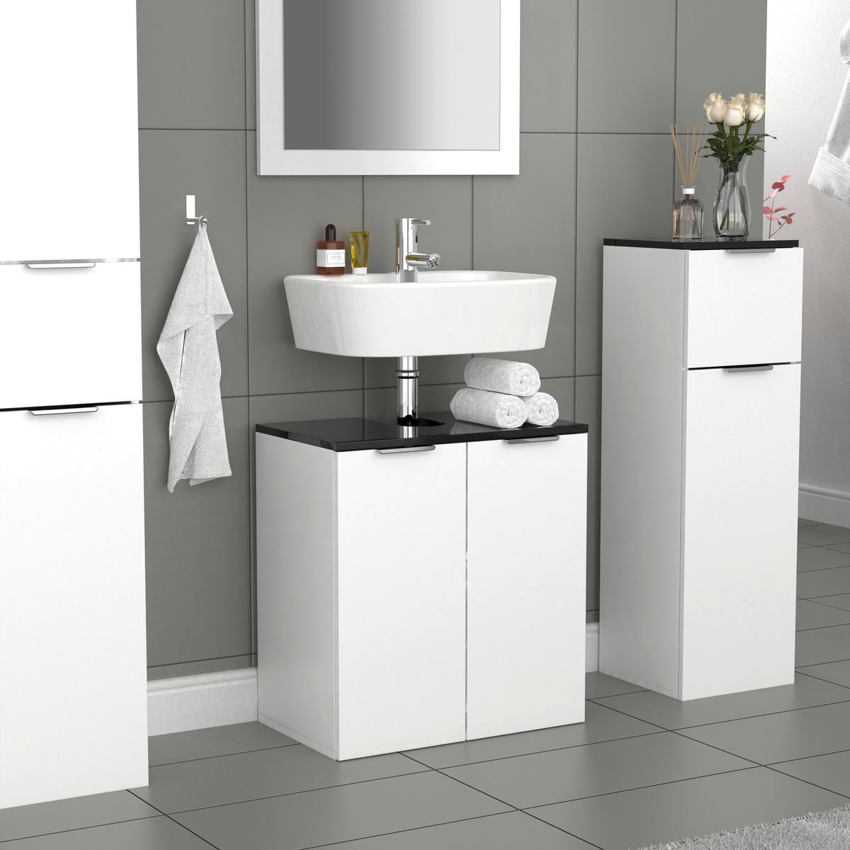 Waschbeckenunterschrank Donali Schwarz, Weiß B: 56 cm - Schwarz/Weiß, MODERN, Holzwerkstoff (56/60/34cm) - MID.YOU