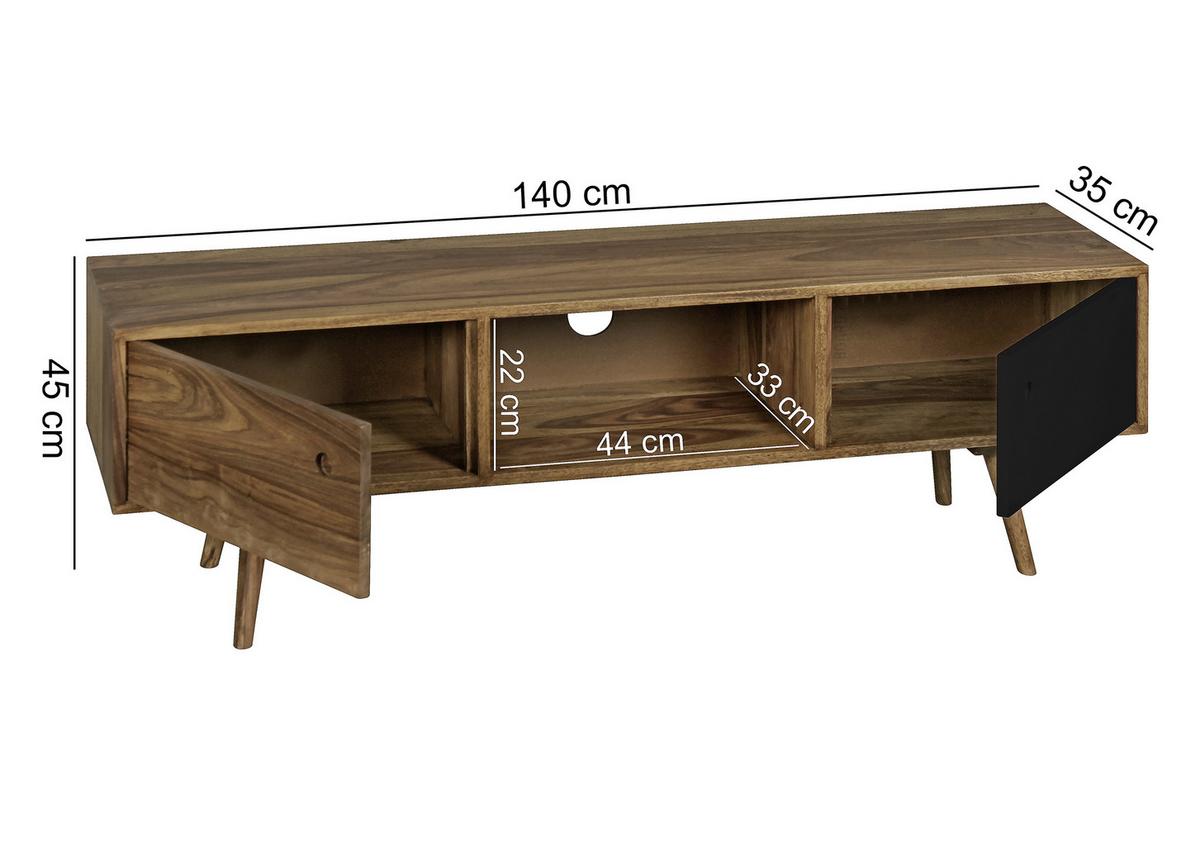 Nízka komoda pod TV Repa š:140cm masív - čierna/farba indického palisandra, Design, drevo (140/45/35cm) - MID.YOU