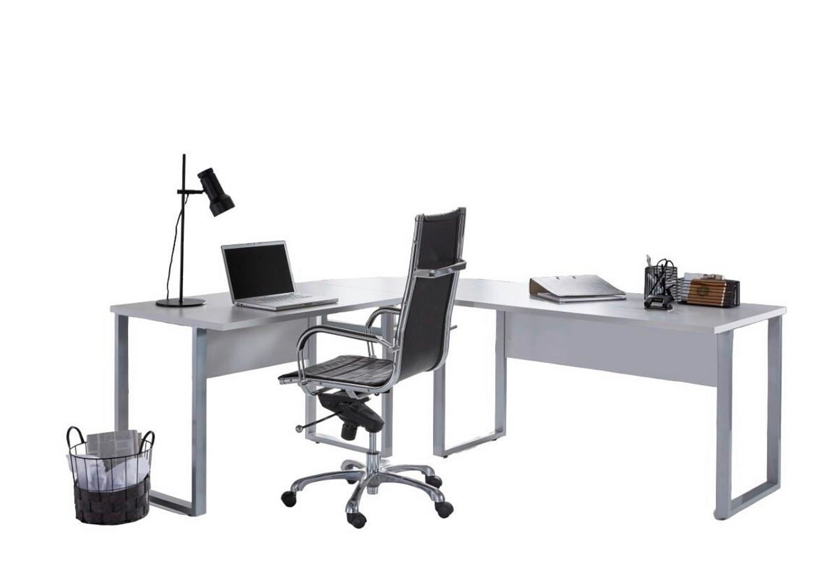 Eckschreibtisch Office Edition Grau L: 205-177cm - Silberfarben/Grau, MODERN, Holzwerkstoff/Metall (205-177/77/177-205cm) - MID.YOU