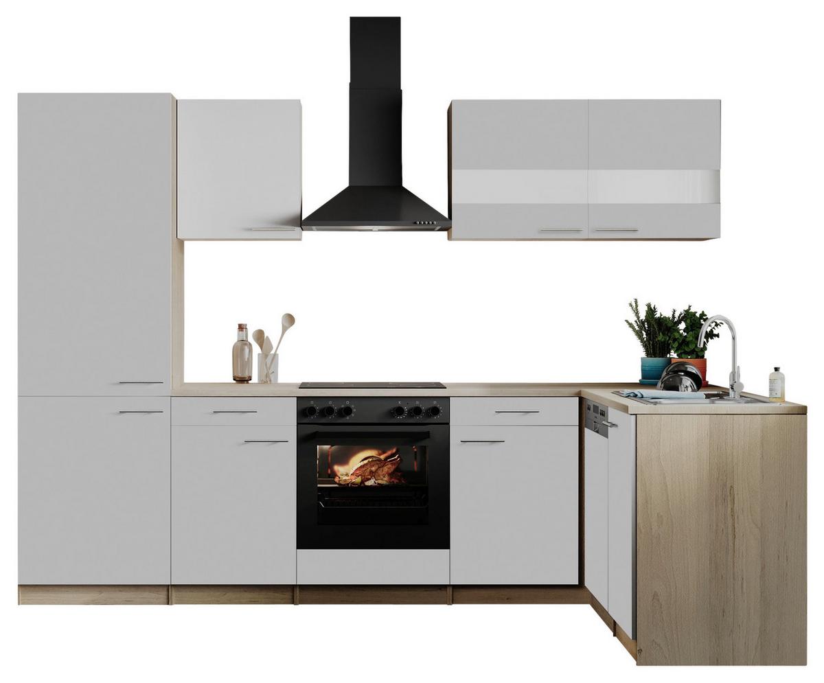 Eckküche Merle Weiß/Eichefarben B: 280cm - Eichefarben/Weiß, Basics, Holzwerkstoff (280/172cm) - Respekta