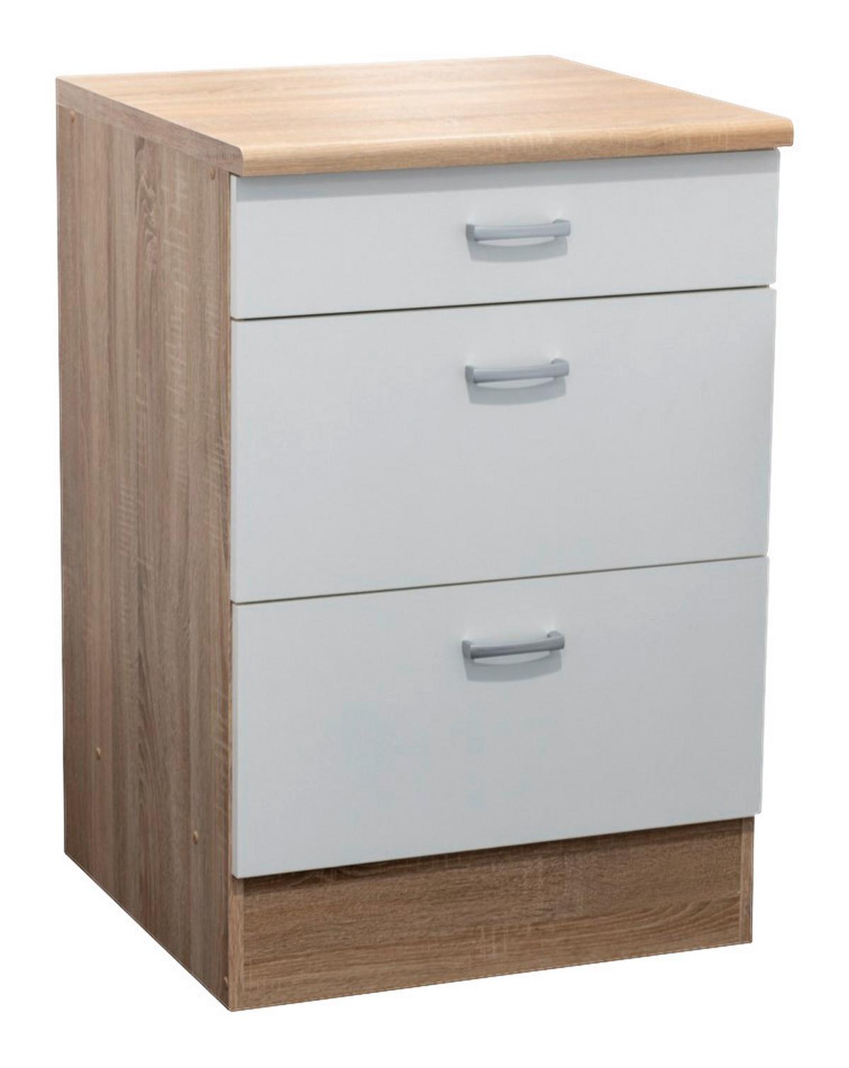 Spodná skrinka so zásuvkami šírka/výška: 60/90 cm - biela/farba duba, Basics, kompozitné drevo/plast (60/90/60cm) - MID.YOU