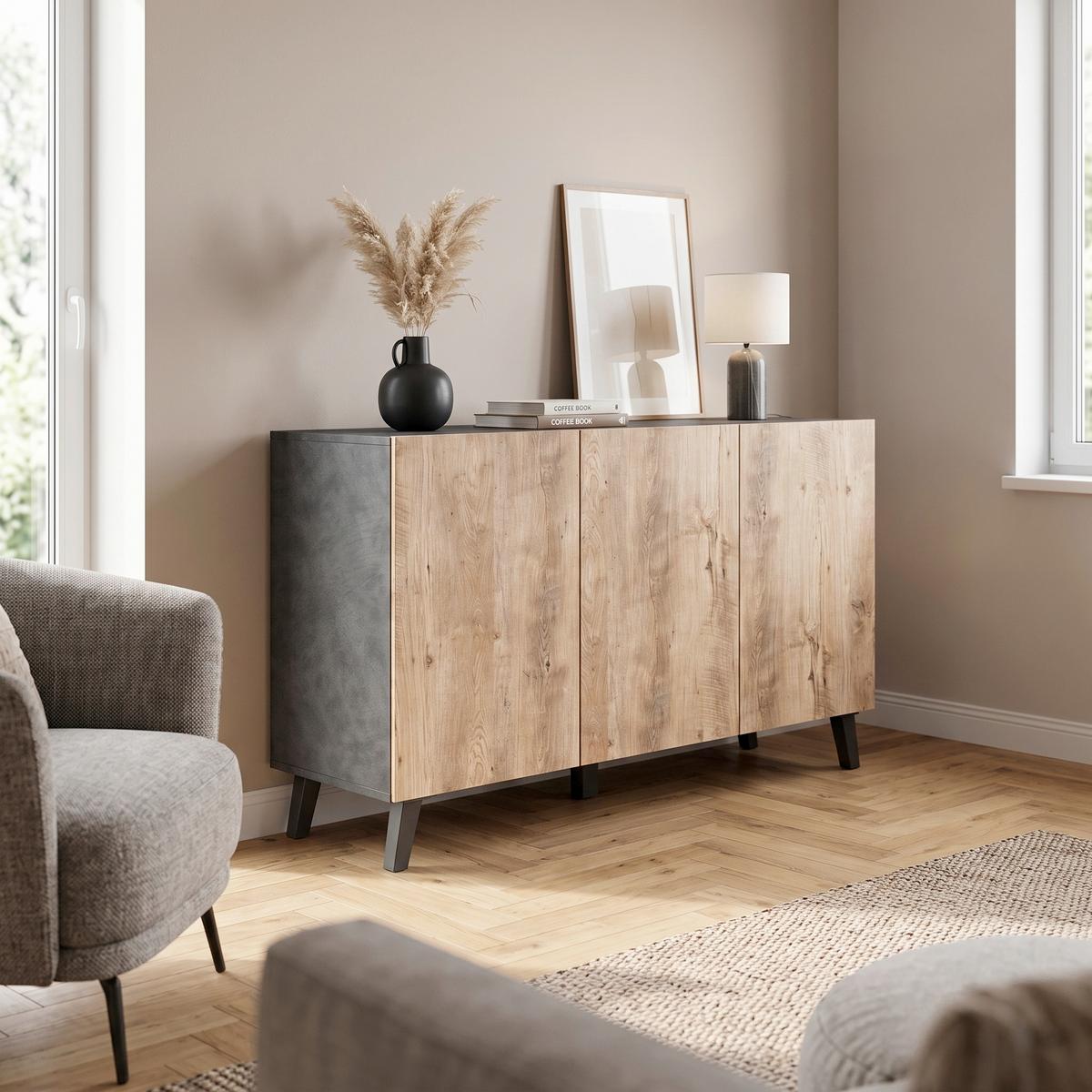 Sideboard Phuket 120 Anthrazit, Kastanie B: 120 cm - Kastanieneichefarben/Anthrazit, Design, Holzwerkstoff (120/76/39cm) - P & B