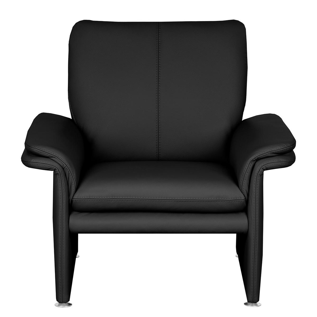 Sessel Comodo Echtleder Schwarz B: 93 cm - Silberfarben/Schwarz, Design, Leder (93/90/88cm) - Livetastic