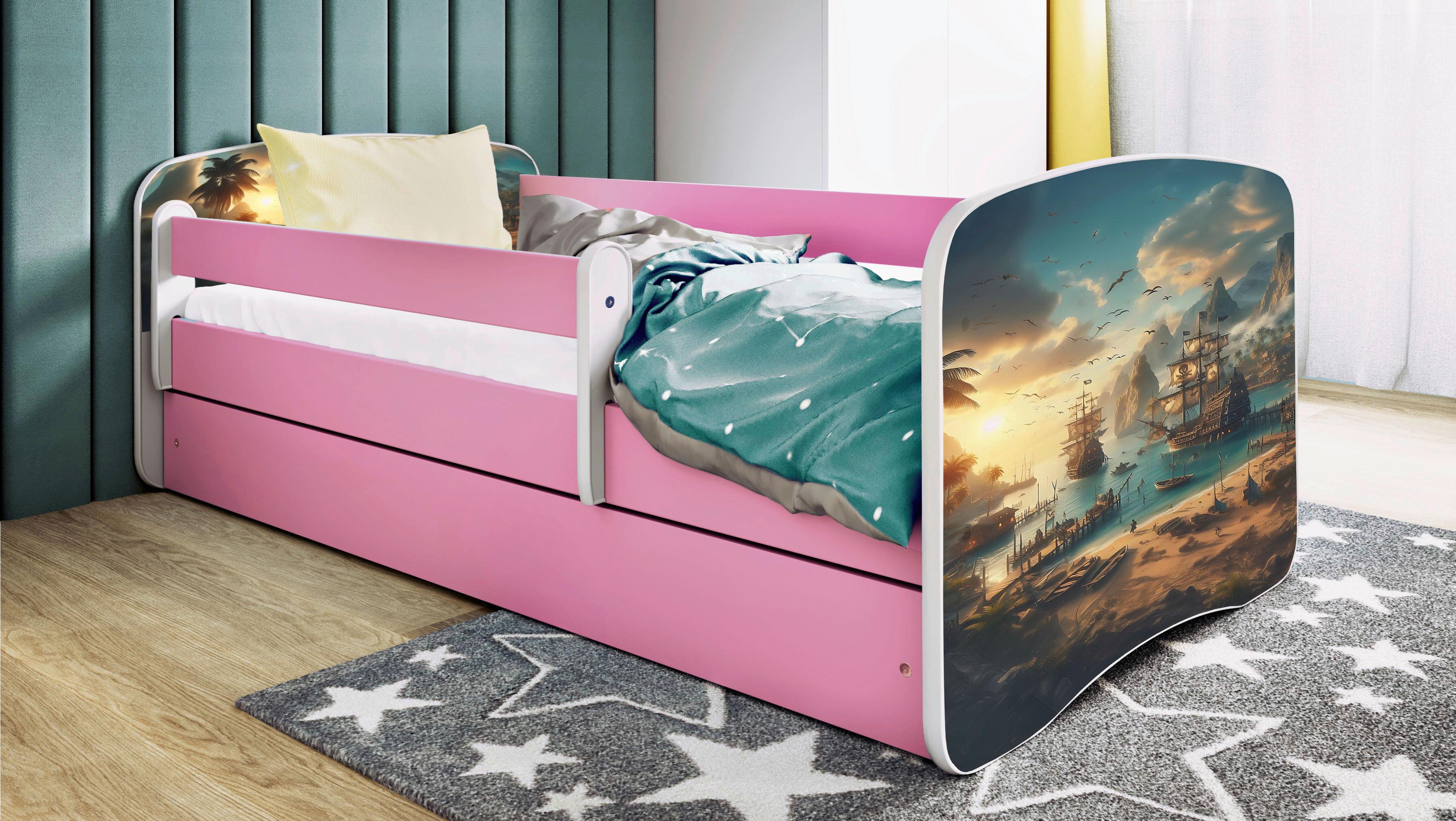Kinder-/Juniorbett Babydreams Weiß/Pink B: 80cm - Pink/Birkefarben, MODERN, Holz/Holzwerkstoff (80/160cm) - MID.YOU