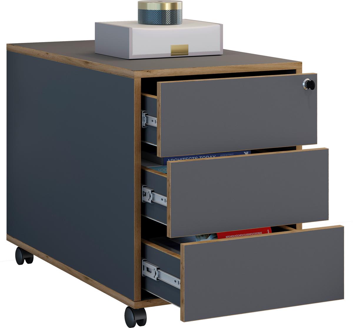Container Salia Anthrazit, Honigeiche B: 42 cm - Honigeiche/Anthrazit, Design, Holzwerkstoff/Kunststoff (42/50/70cm) - MID.YOU