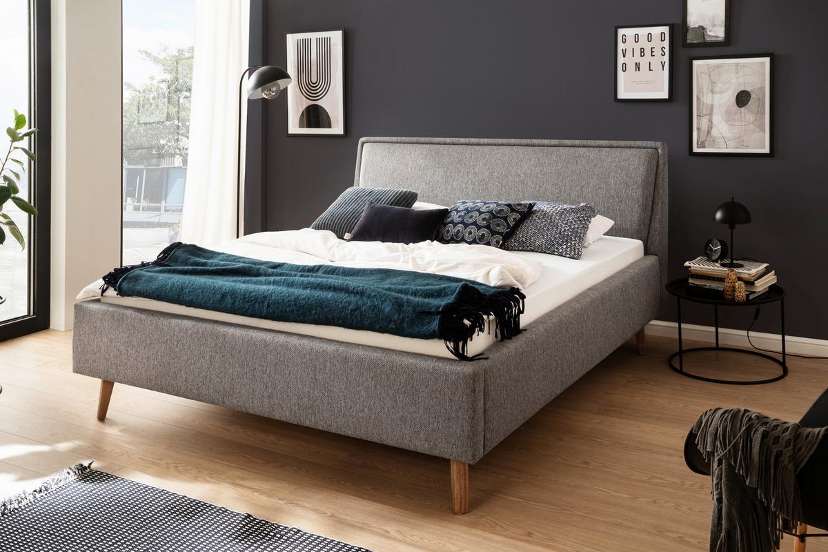 Polsterbett mit Bettkasten 140x200 cm Frieda Grau - Eichefarben/Grau, MODERN, Holz/Textil (140/200cm) - Livetastic