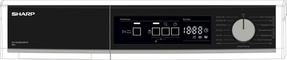 Wärmepumpentrockner Kd-nha8s6 Gw1d-De, Füllmenge 8 Kg - Weiß, Basics, Kunststoff (59,6/84,5/60,9cm) - Sharp