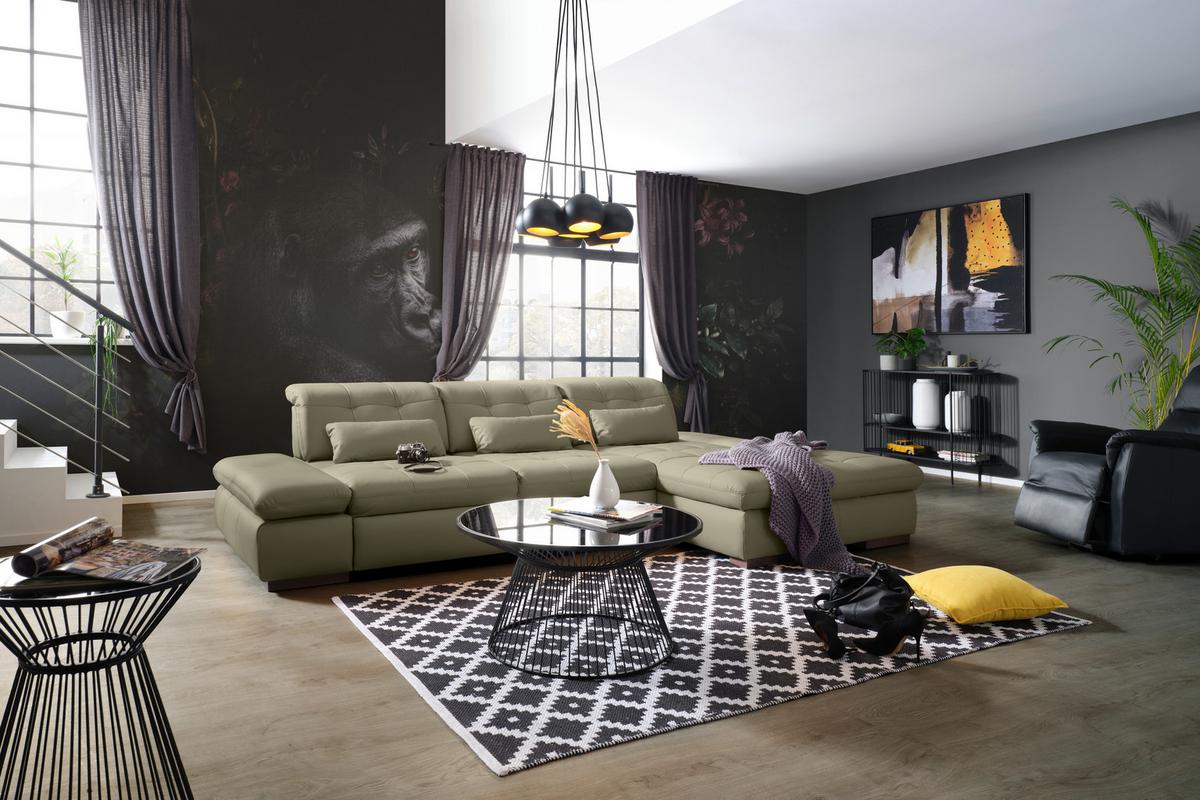Rohová sedačka SANFINO, pravá, šedá pravá kůže - šedá/barvy chromu, Konvenční, kov/kůže (305/199cm) - Premium Living