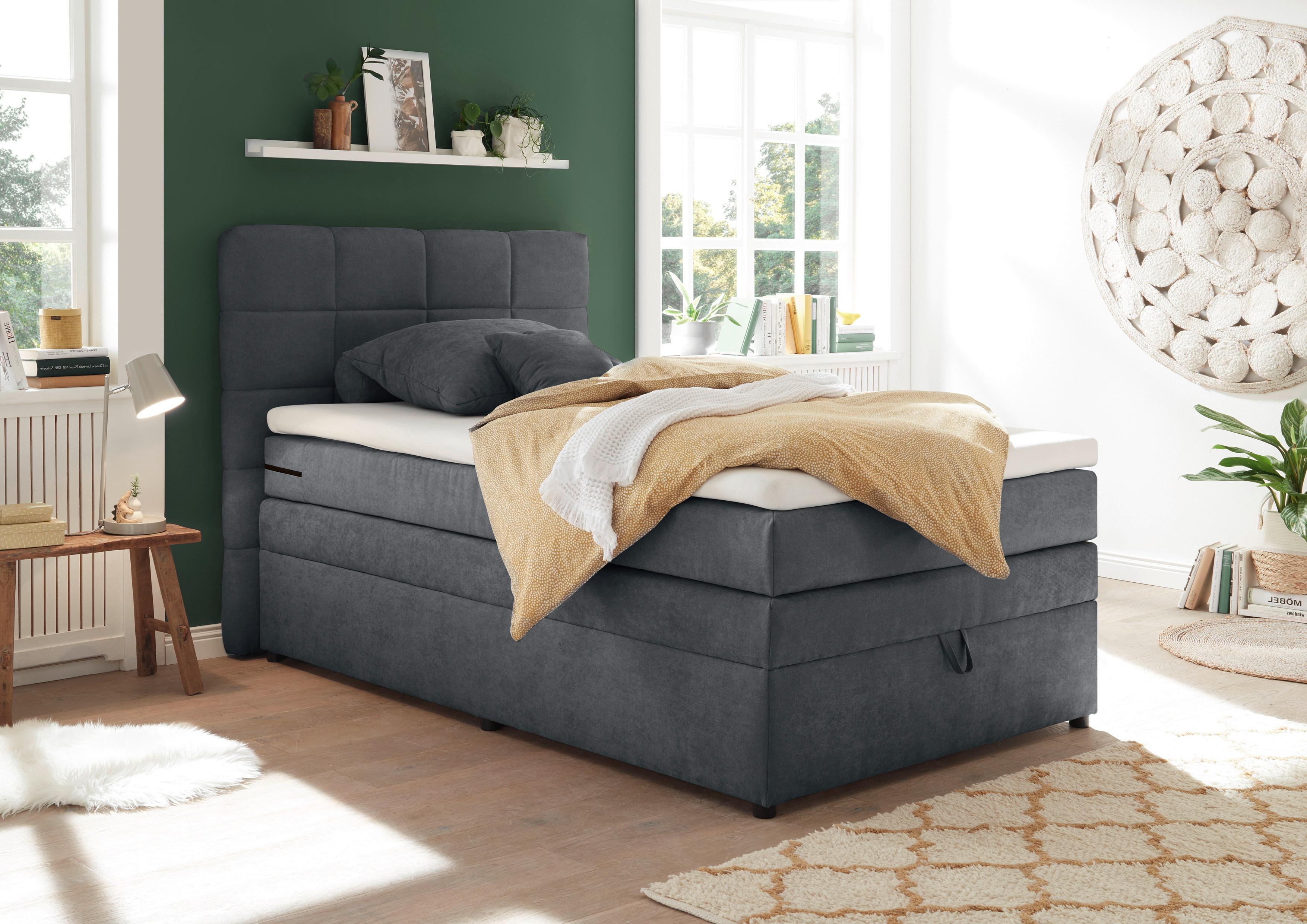 Boxspringbett mit Topper & Bettkasten 120x200 Tacoma 3 - Anthrazit, KONVENTIONELL (120/200cm) - MID.YOU