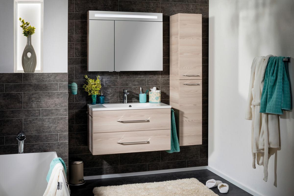 Spiegelschrank B.clever Mit Led 2-Türig Bxhxt: 90x71x16 Cm - Eschefarben, MODERN, Glas/Holzwerkstoff (90/71/16cm) - MID.YOU